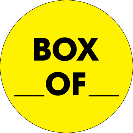 2" Circle - "Box ___ Of ___" Fluorescent Yellow Labels