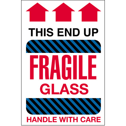 4 x 6" - "Fragile Glass - This End Up" Labels