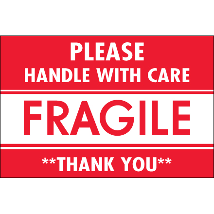 2 x 3" - "Fragile - Handle With Care" Labels