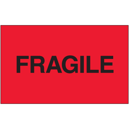 3 x 5" - "Fragile" (Fluorescent Red) Labels